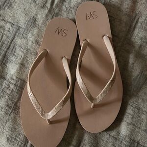 Stuart Weitzman Tan Slippers with Thin Straps and Flat Sole